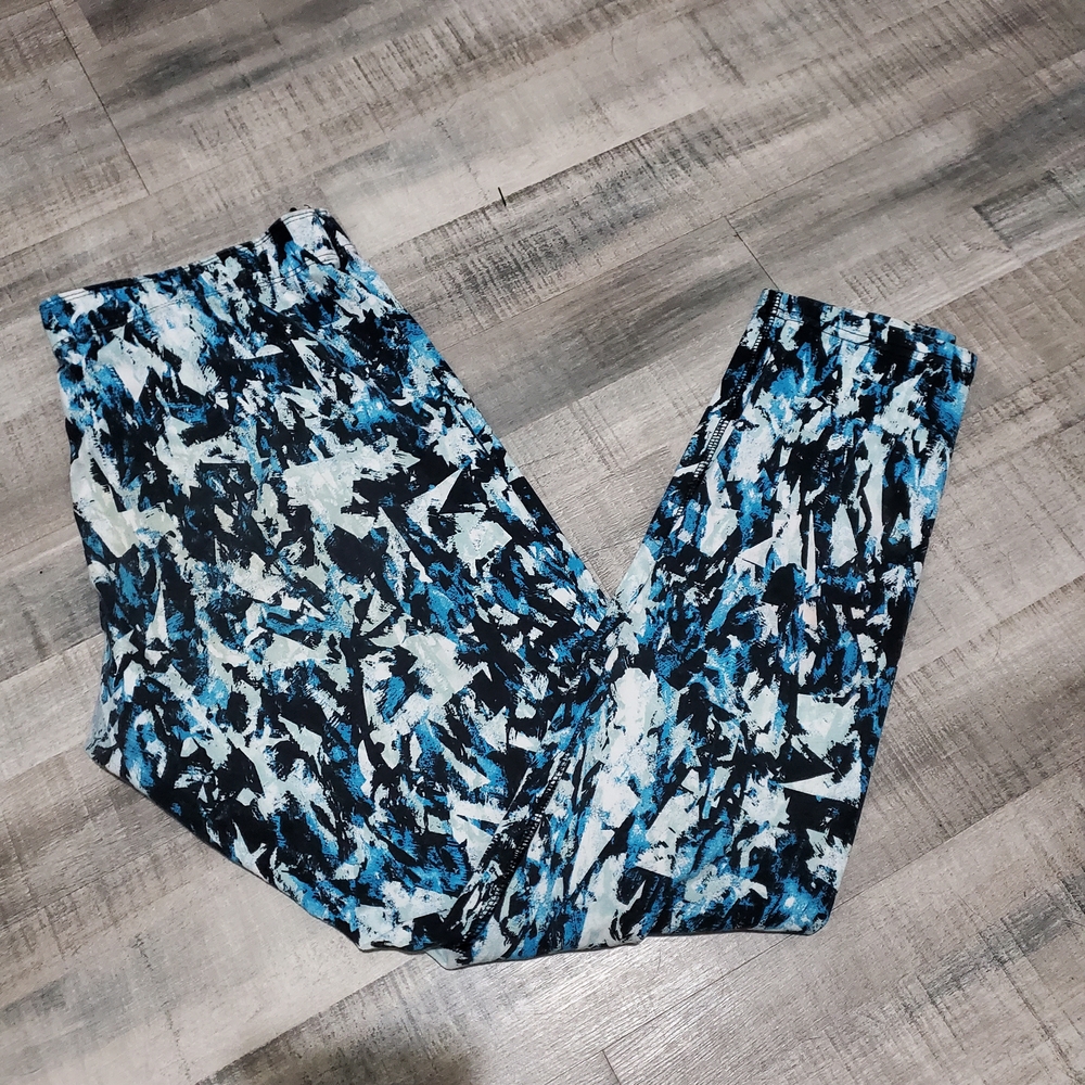 Nike Just Do It Leggings Large Blue Black Graphic Print Athletic Pants